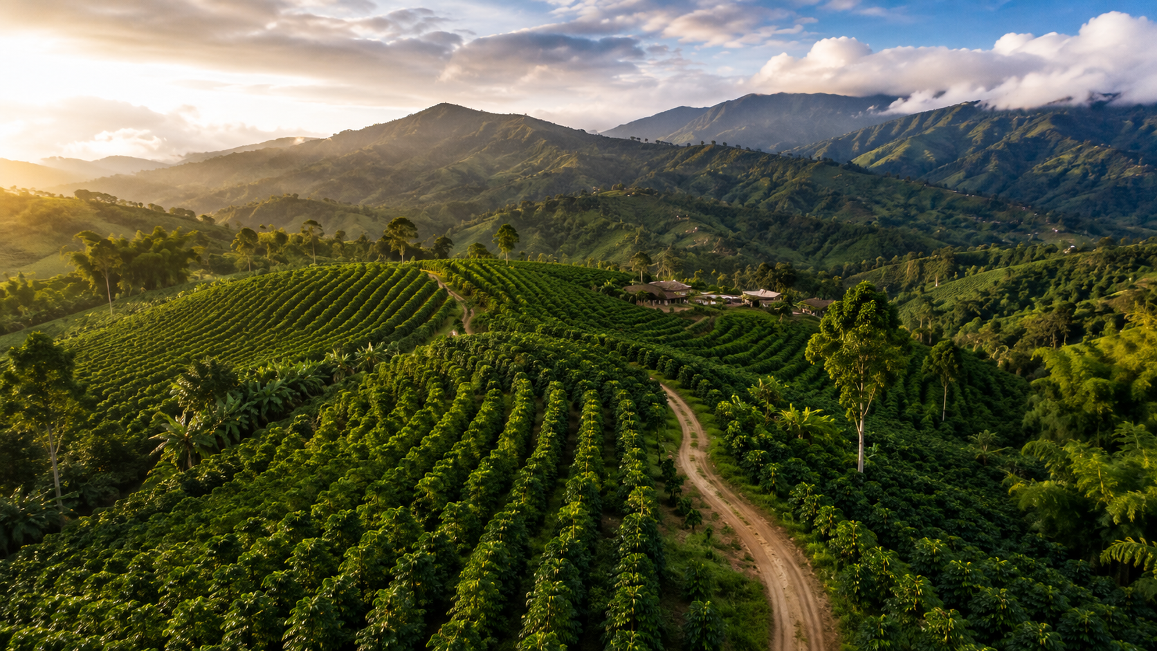 Paisaje panorámico de una finca cafetalera
