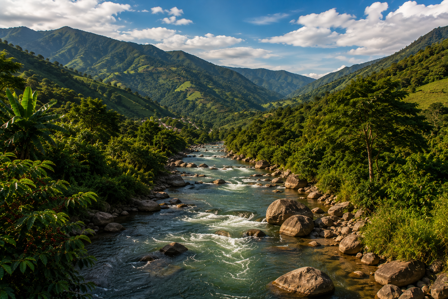 Río entre montañas