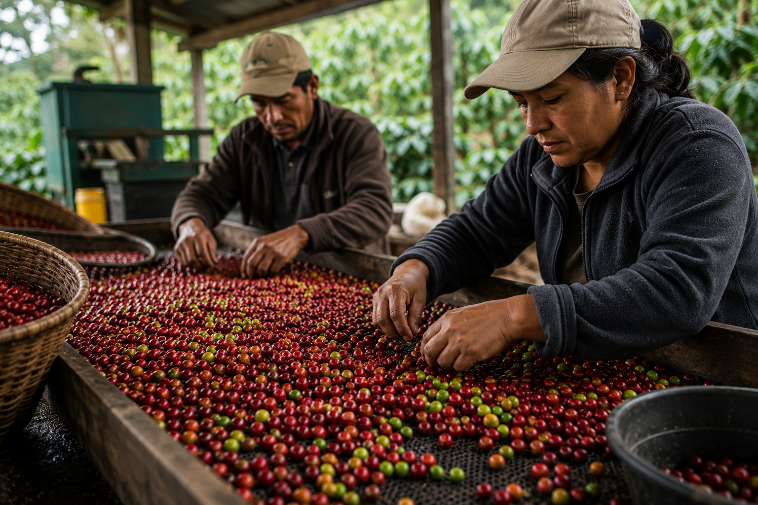 Selección de cerezas de café